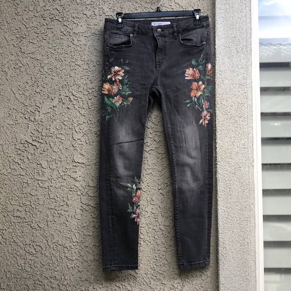 Zara Basic Z1975 Grey Floral Print Skinny Jeans - Picture 2 of 9
